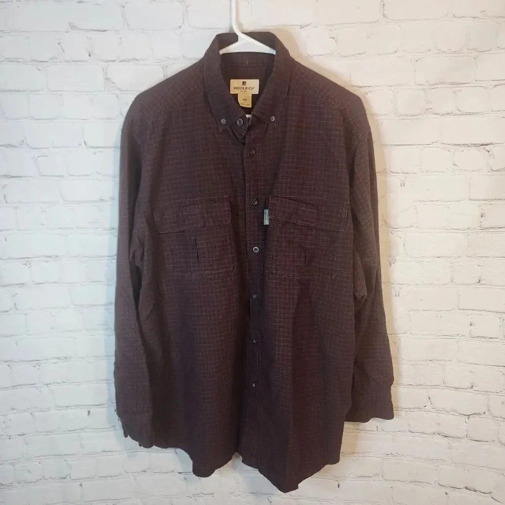 Men's Woolrich Men's Casual Button Down Shirt - Deep Burgundy, Size Large